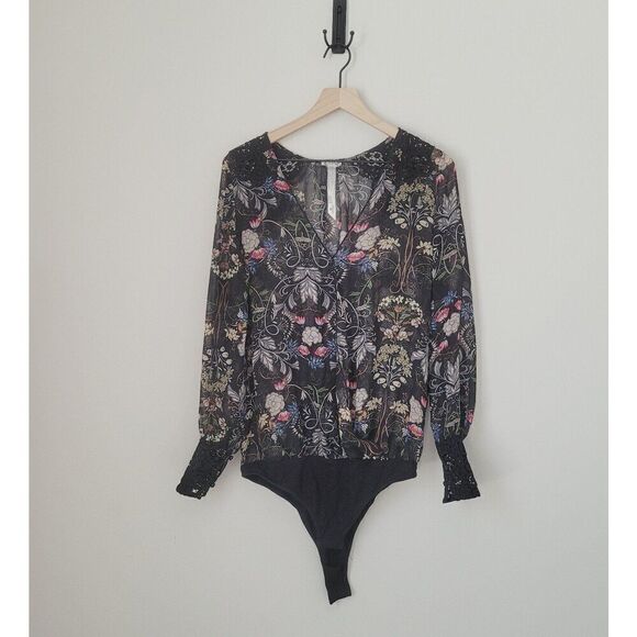 Free People Intimately Must Have Been Love Sheer Floral Long Sleeve Bodysuit L - Picture 2 of 11